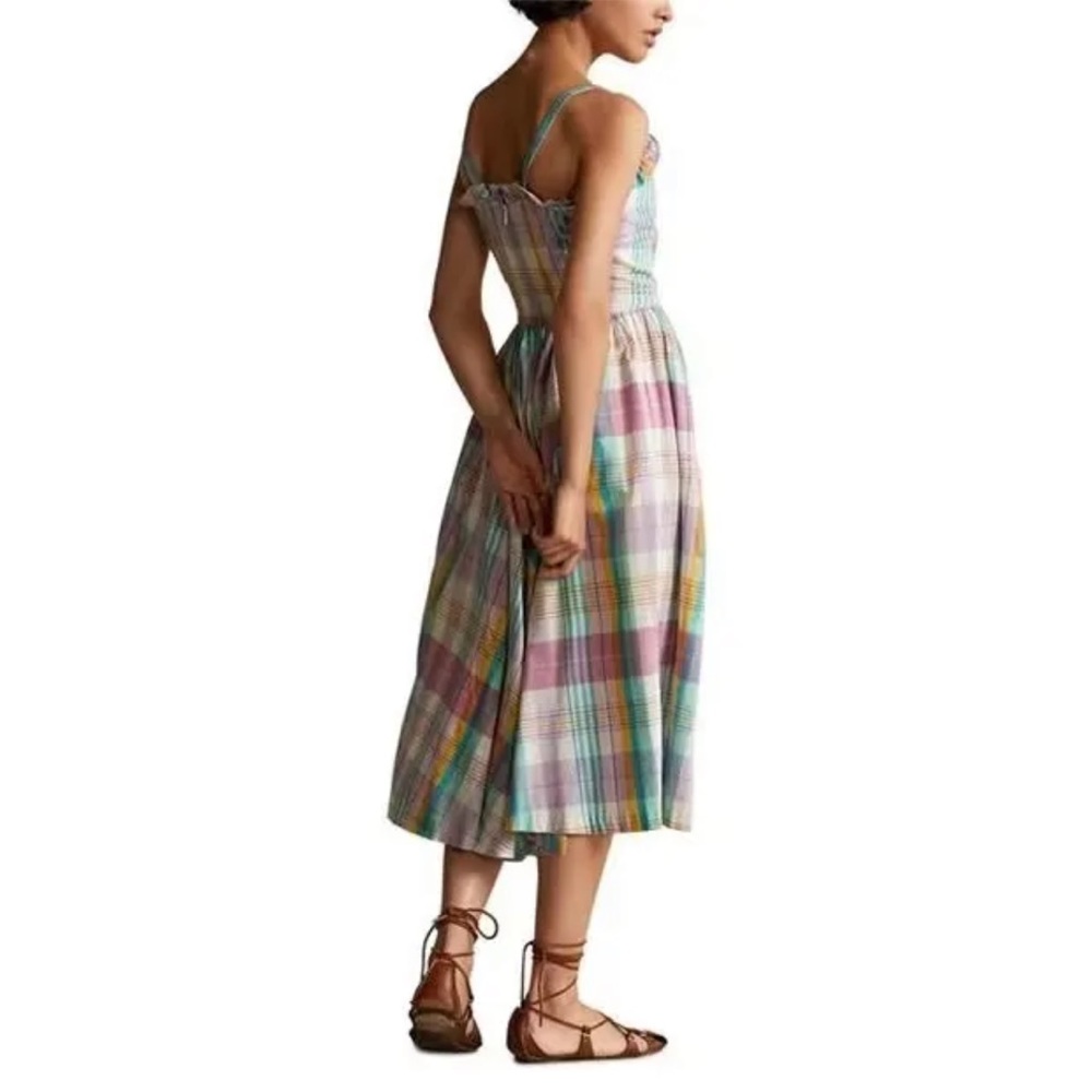NWT POLO RALPH LAUREN Madras Plaid Ruffle Midi Dress $248 - Picture 3 of 3